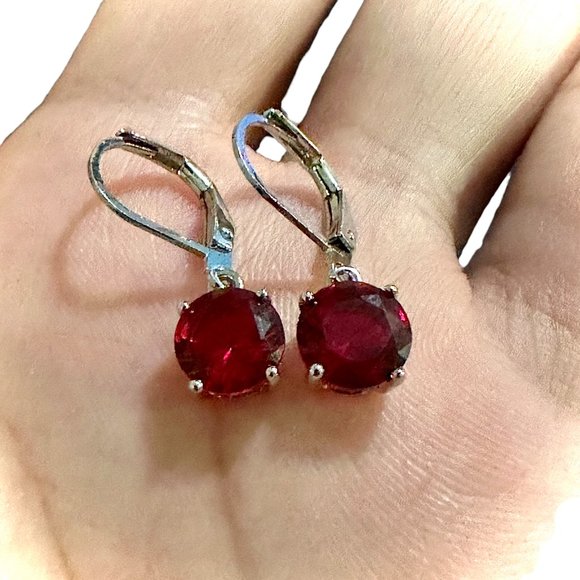 Ruby Earrings Sterling Silver 925 Leverback Earrings Dangle Earrings lab-create - Picture 5 of 7